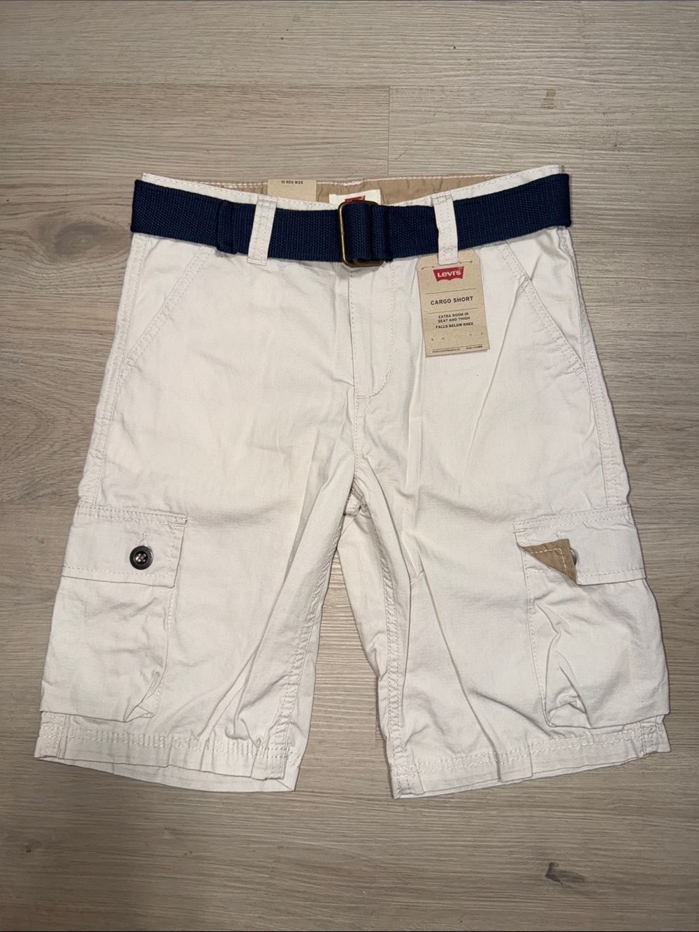 Levi's Beige Boys Cargo Shorts with Navy Web Belt Sz 10 Reg W 25